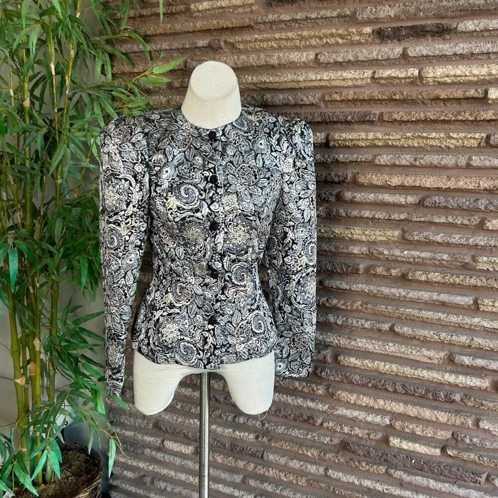 Scott McClintock Vintage 80s Metallic Silver Black Formal Blazer Size 6 - Picture 9 of 9